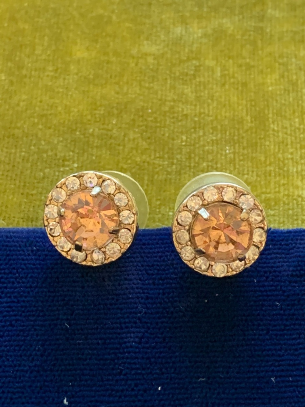 Hollywood Regency Gold-Tone Peach Crystal Halo Stud Earrings - Women Jewelry